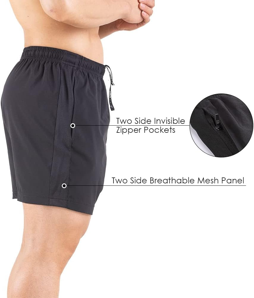 Men'S 5" Running Shorts 2 Pack Quick Dry Athletic Workout Gym Shorts with Zipper Pockets