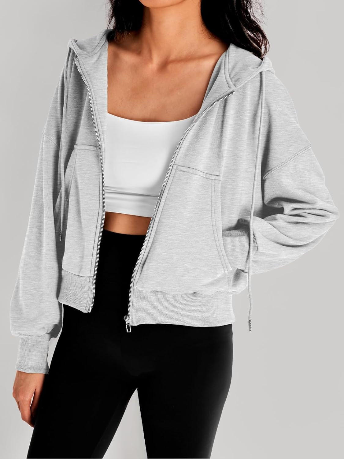 Hoodies for Women Full Zip up Cropped Sweatshirts Jackets Casual Comfy Gym Tops Fall Outfits Winter Clothes 2024