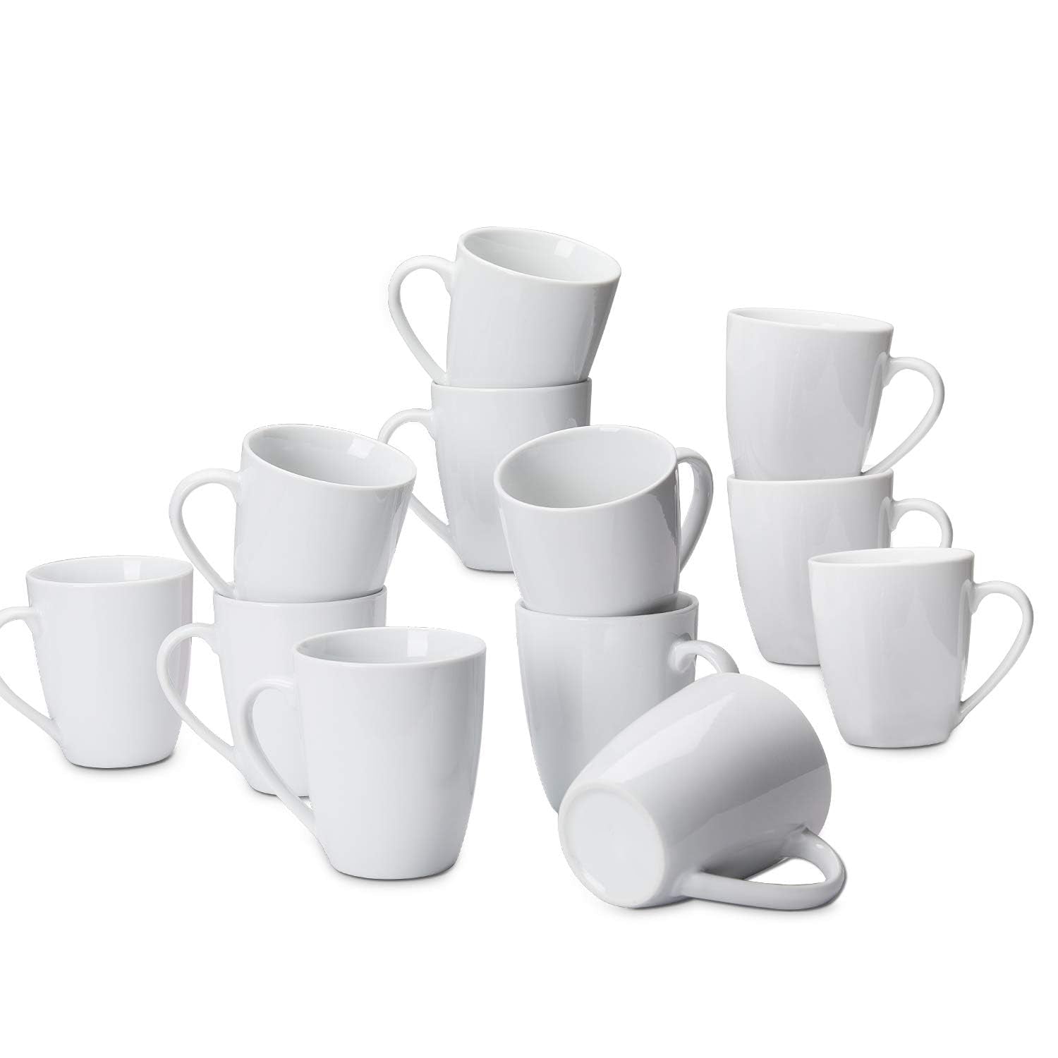 Porcelain, 12 Oz Coffee Mug Set, 12 Count, White (Previously Amazoncommercial Brand)