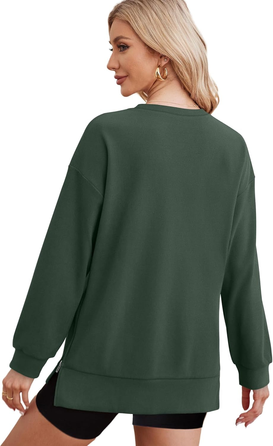 Women'S Oversized Lightweight Sweatshirt with Side Slit Zipper Soft Crew Neck Pullover Long Sleeve Tops 2024 Fashion