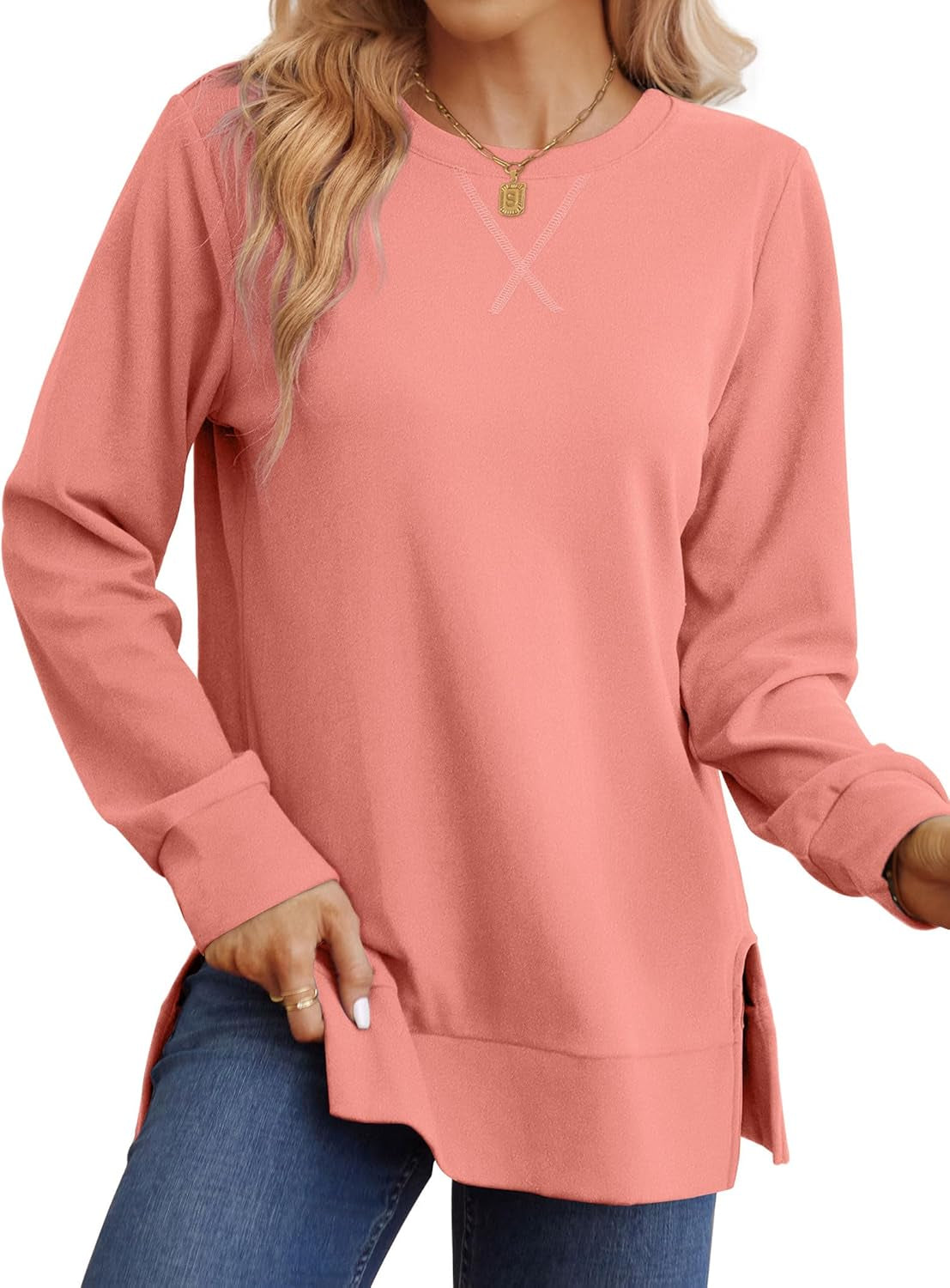 Sweatshirt for Women Side Split Fall Fashion 2024 Long Sleeve Shirts Trending Now