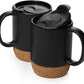 Coffee Mugs Set of 2, 15 OZ Coffee Mug with Cork Bottom and Splash Proof Lid, Ceramic Mug with Large Handle for Men, Women, Hot Chocolate Mugs, Mugs Set for Coffee Tea Latte, Matte Black