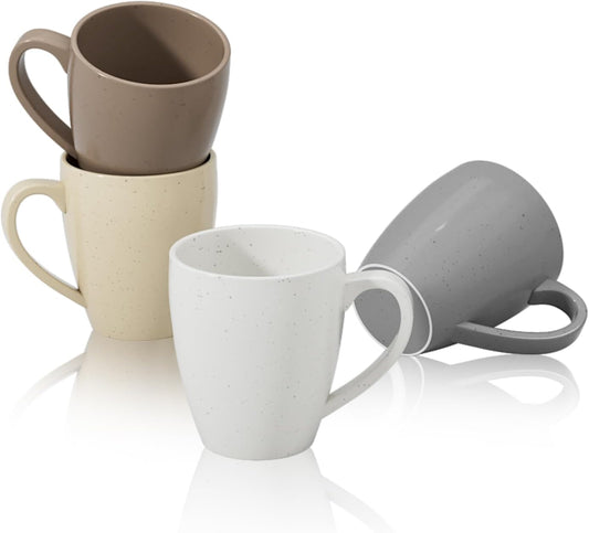 Porcelain Mugs - 16 Ounce (Top to the Rim) for Coffee, Tea, Cocoa, Set of 4, Neutral Colors