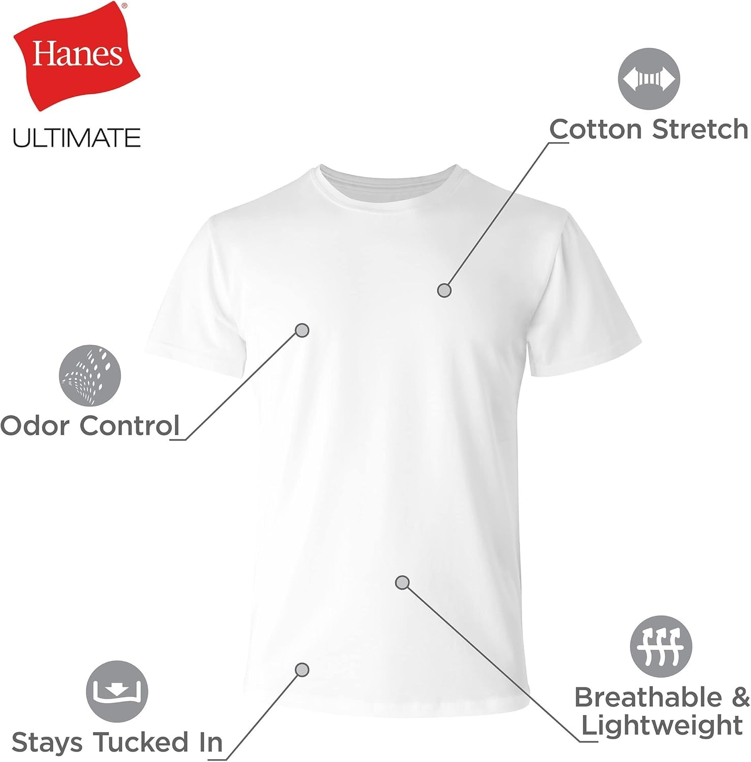 Men'S Ultimate Comfort Fit Undershirt,Crewneck Stretch-Cotton T-Shirt, 4-Pack