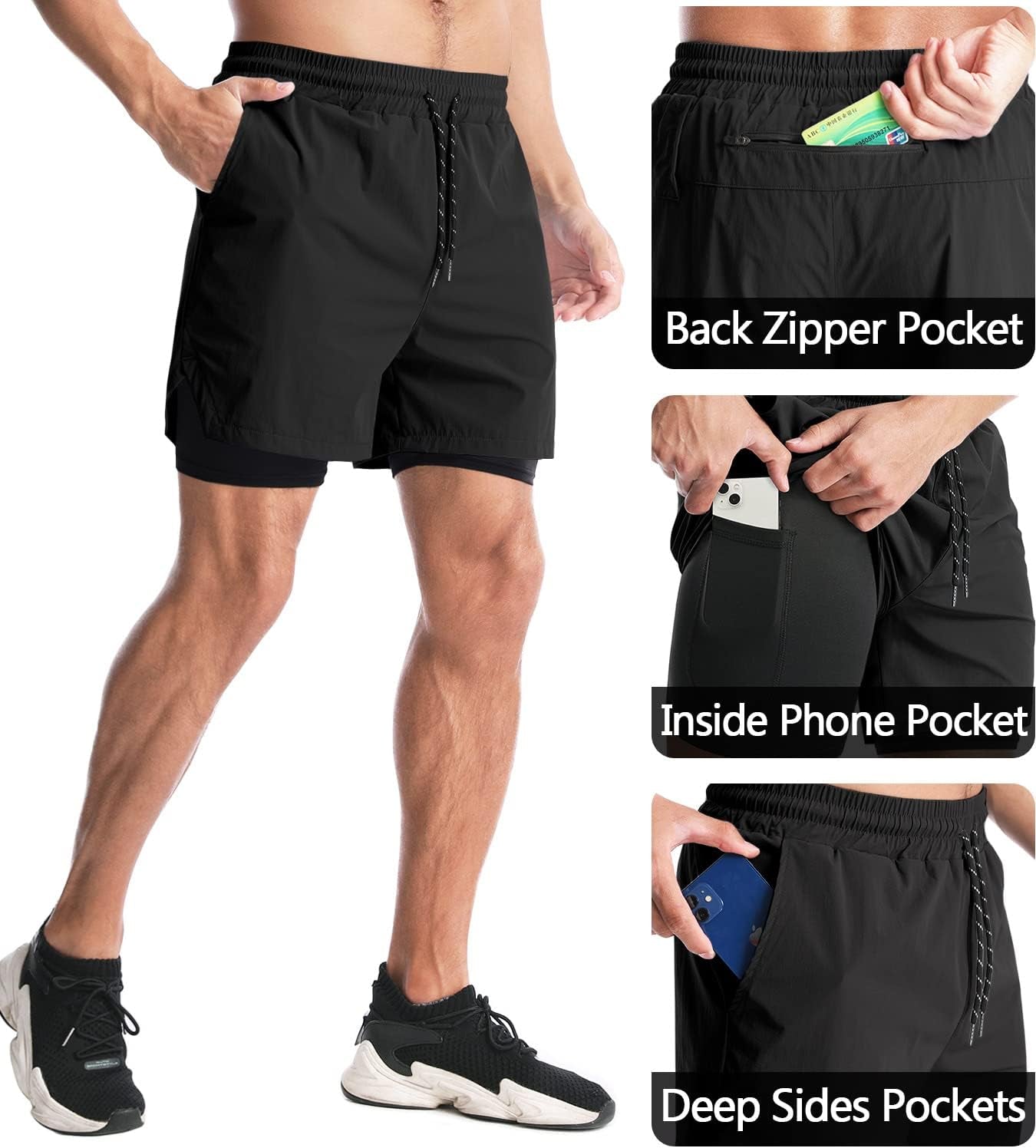 Men’S 2 in 1 Running Shorts, Workout Gym Athletic Shorts for Men Quick Dry Lightweight Training Shorts with Pockets