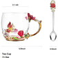 Gifts for Mom Women Mothers Day Glass Coffee Enamels Mug Best Birthday Butterfly Rose Gifts for Her from Daughter Son Lead-Free Valentines Day Christmas Red Tea Cup with Spoon Set