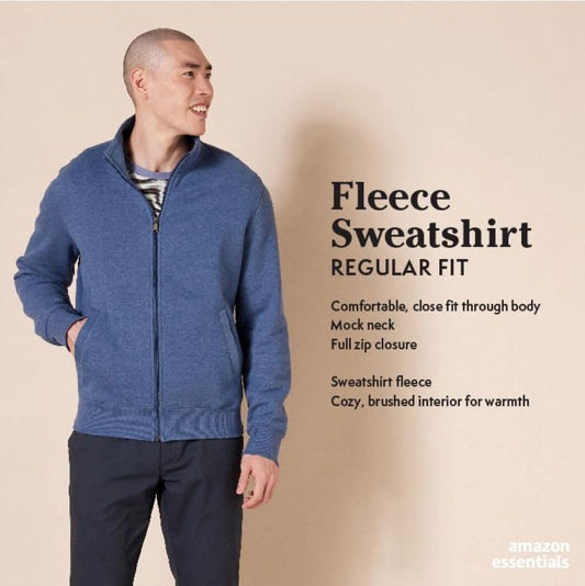 Men'S Full-Zip Fleece Mock Neck Sweatshirt