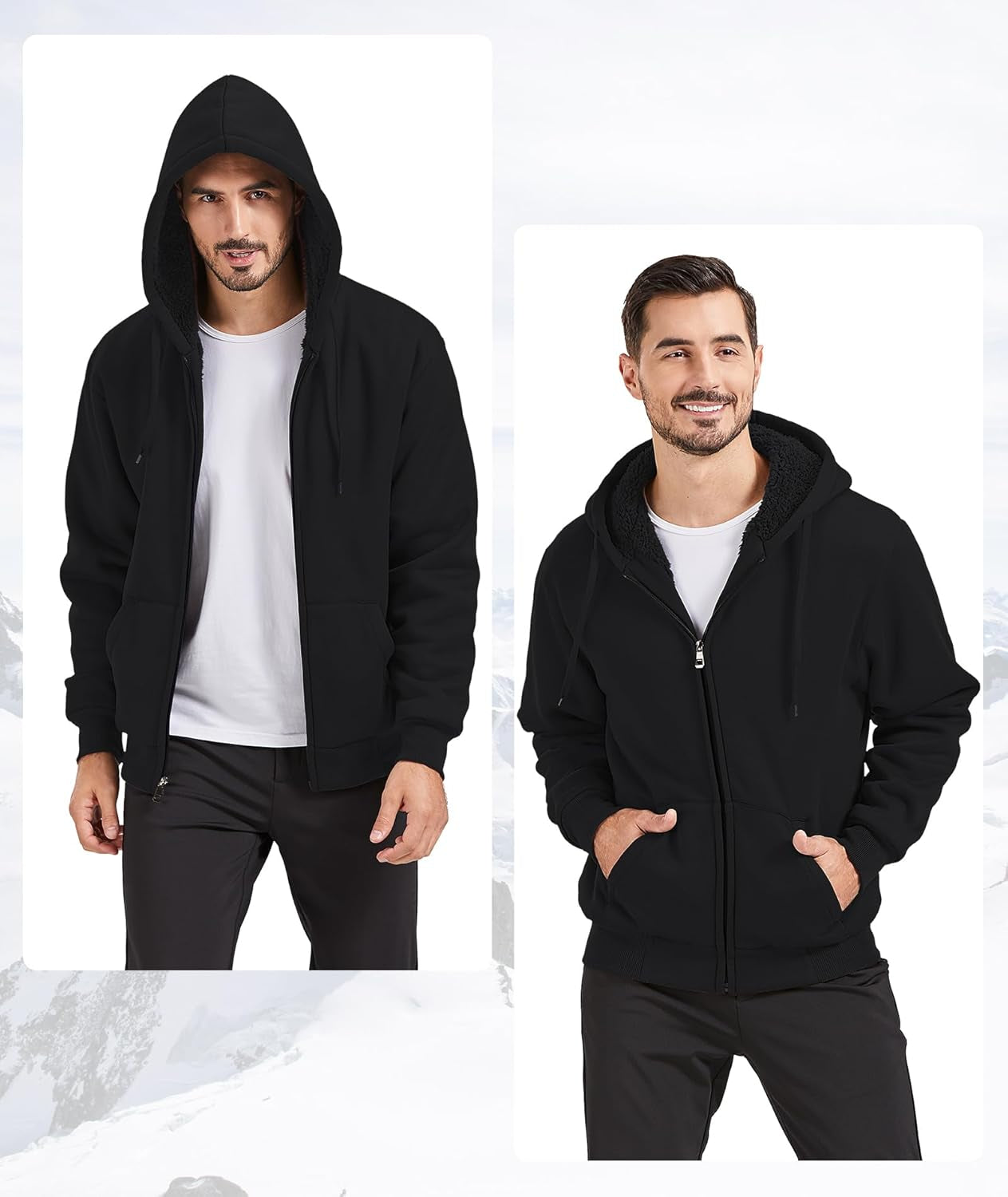 Hoodies for Men Heavyweight Fleece Sweatshirt - Full Zip up Thick Sherpa Lined