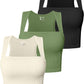 Women'S 3 Piece Tank Tops Strappy Sleeveless Square Neck Stretch Tee Shirts Crop Camis