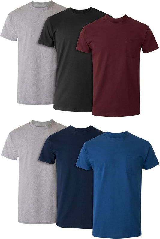 Men'S Pocket Undershirt Pack, Cotton Crew Neck T-Shirt, Moisture Wicking Tee, Assorted 6-Pack