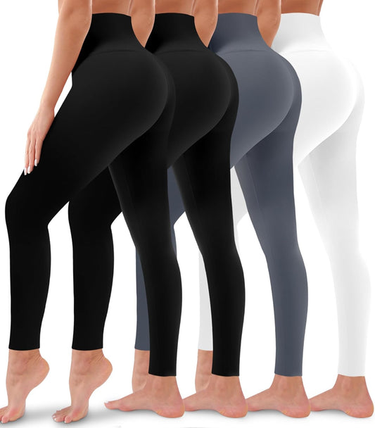 4 Pack Leggings for Women Butt Lift High Waisted Tummy Control No See-Through Yoga Pants Workout Running Leggings