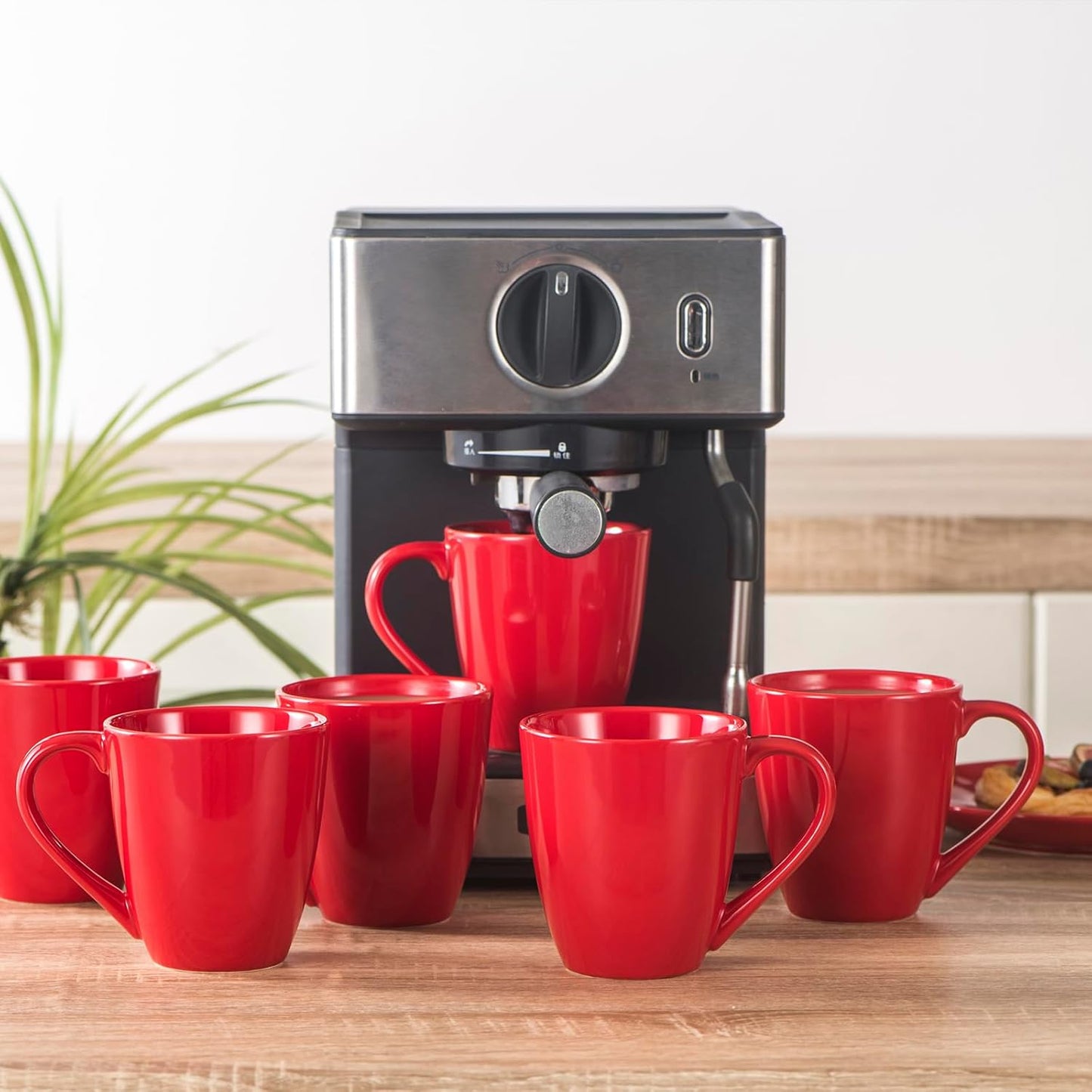 Coffee Mug Set, 12 Ounce, Ceramic Mug for Men, Women, Unique Glazed Mugs with Handle for Coffee, Tea, Milk, Cocoa, Cereal - Set of 6 Red