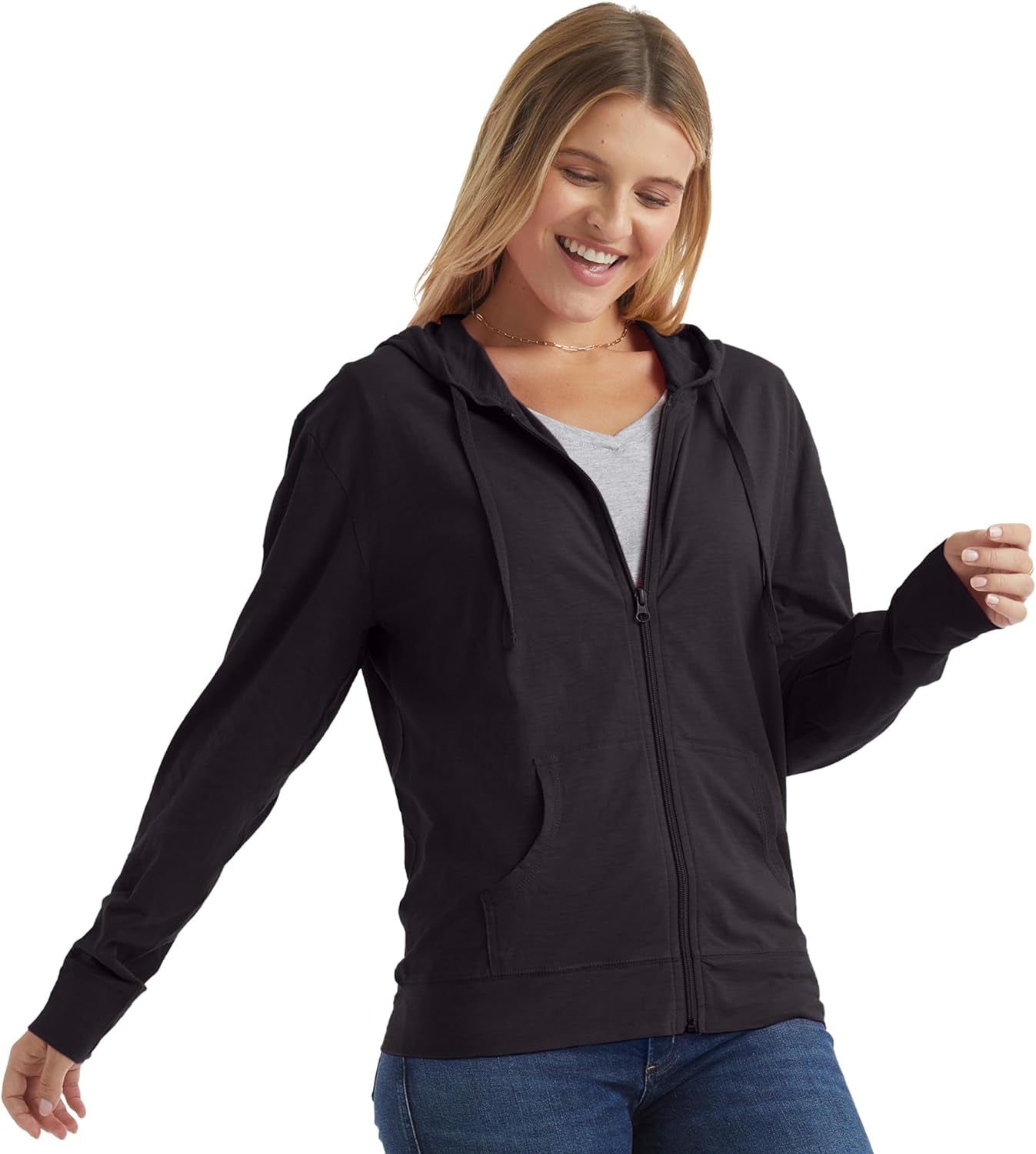 Women’S Slub Knit Full-Zip Hoodie, Textured Cotton Zip-Up T-Shirt Hoodie for Women