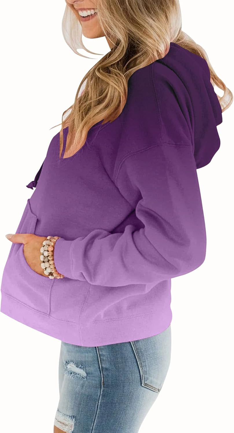 Womens Casual Hoodies Crew Neck Long Sleeve Sweatshirts with Pocket Lightweight Pullover Tops