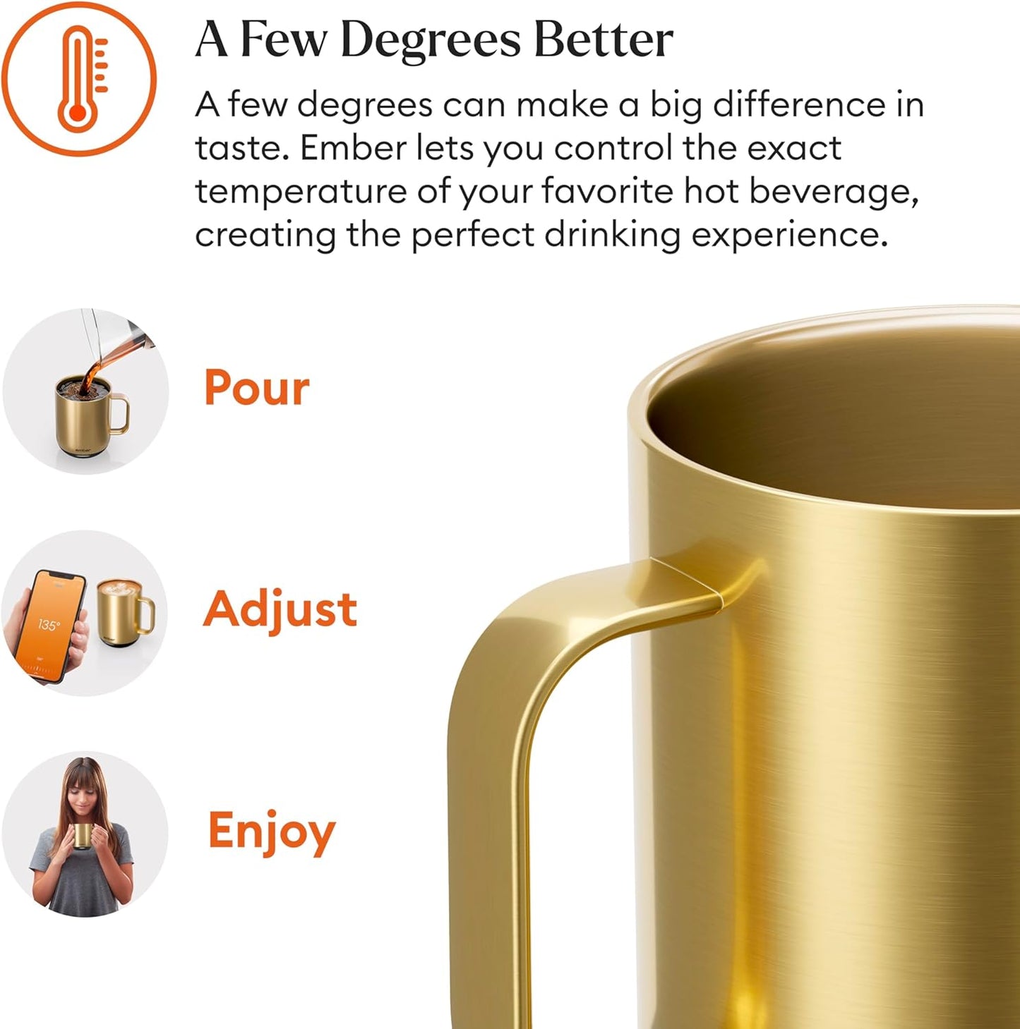 Temperature Control Smart Mug 2, 10 Oz, App-Controlled Heated Coffee Mug with 80 Min Battery Life and Improved Design, Gold