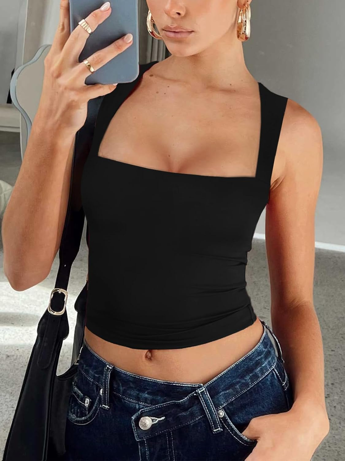 Butsmooth® Women'S Square Neck Going Out Crop Tops Double Lined Cute Basic Tank Tops 2024 Clothes