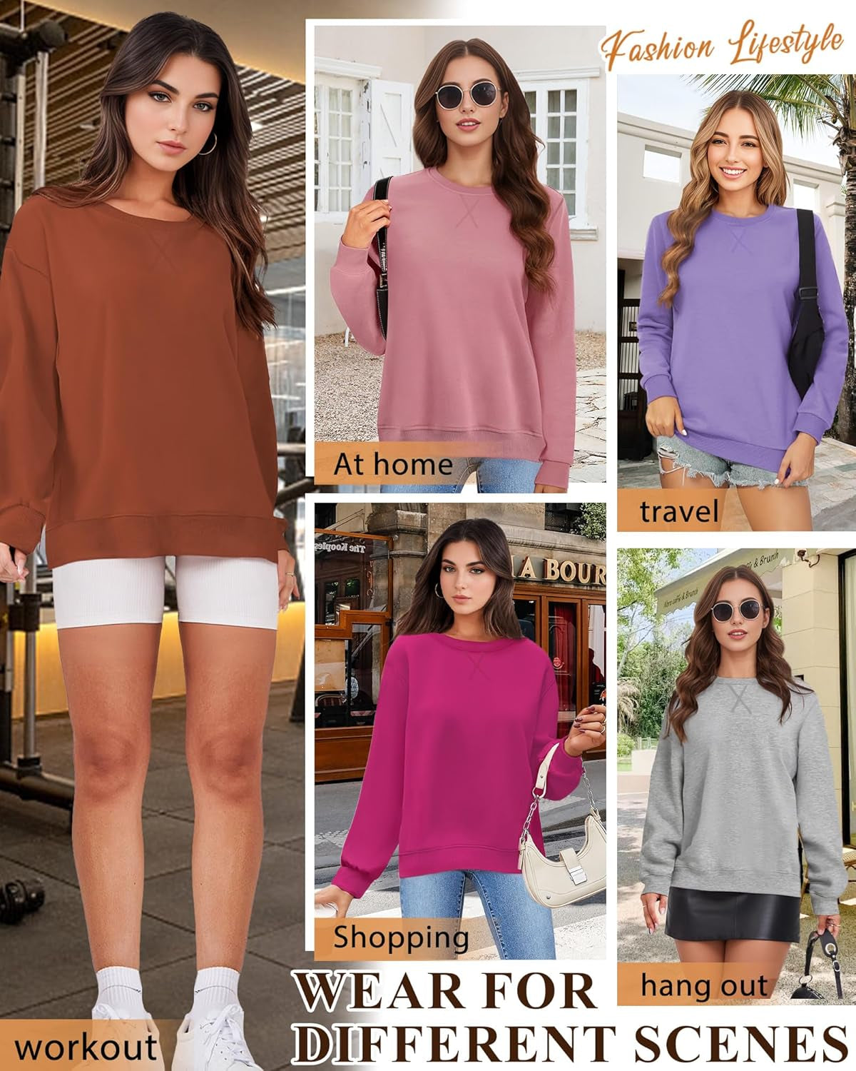 Sweatshirt for Women, Casual Crewneck Sweatshirts Women Loose Fit Long Sleeve Pullover Tops Cute Soft Shirt