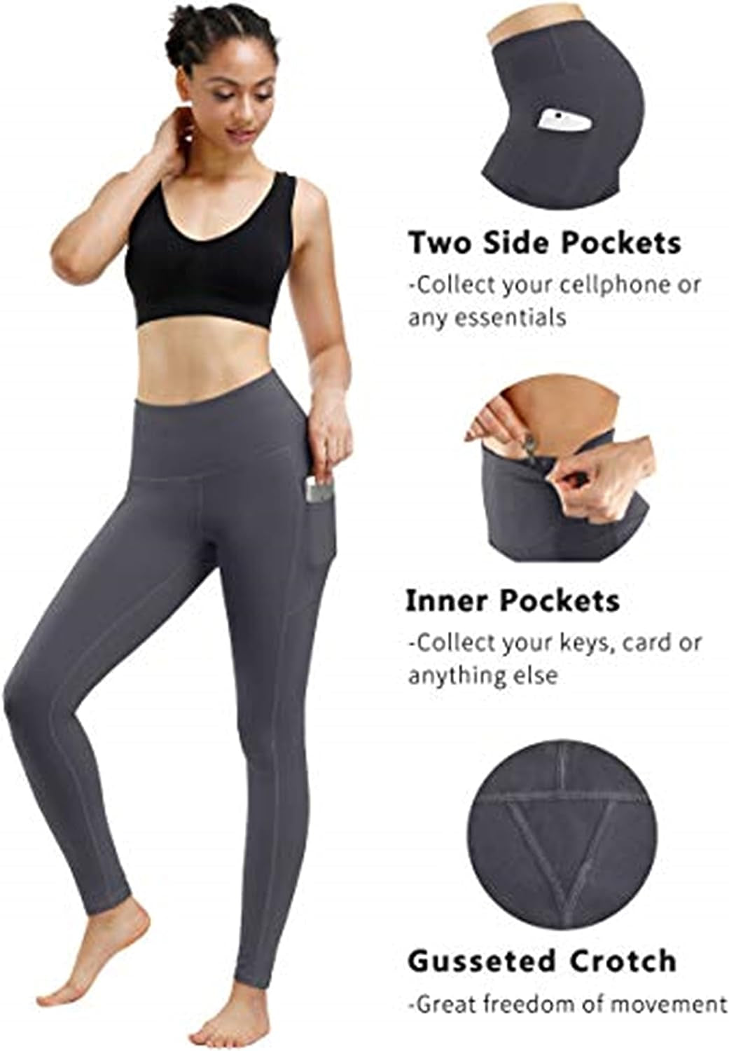 2 Pack High Waist Yoga Pants, Pocket Yoga Pants Tummy Control Workout Running 4 Way Stretch Yoga Leggings