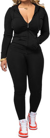 Women Two Piece Outfits Workout Sets Bodycon Tracksuit Long Sleeve Zip up Hoodie Jacket Jogger Matching Sweat Pants Set