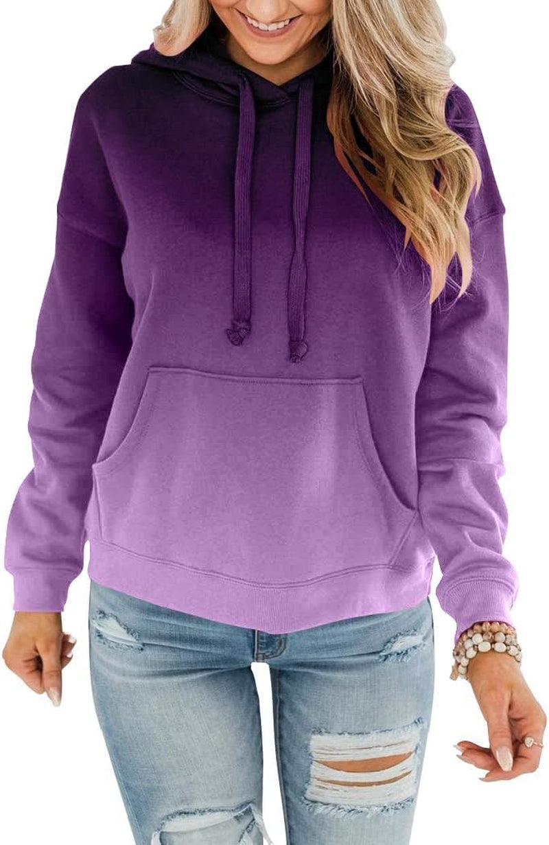 Womens Casual Hoodies Crew Neck Long Sleeve Sweatshirts with Pocket Lightweight Pullover Tops