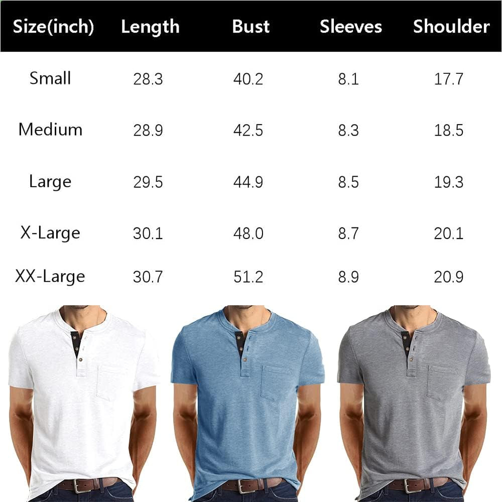 Mens Casual Short Sleeve Henley Shirts Fashion Button T Shirts with Pocket