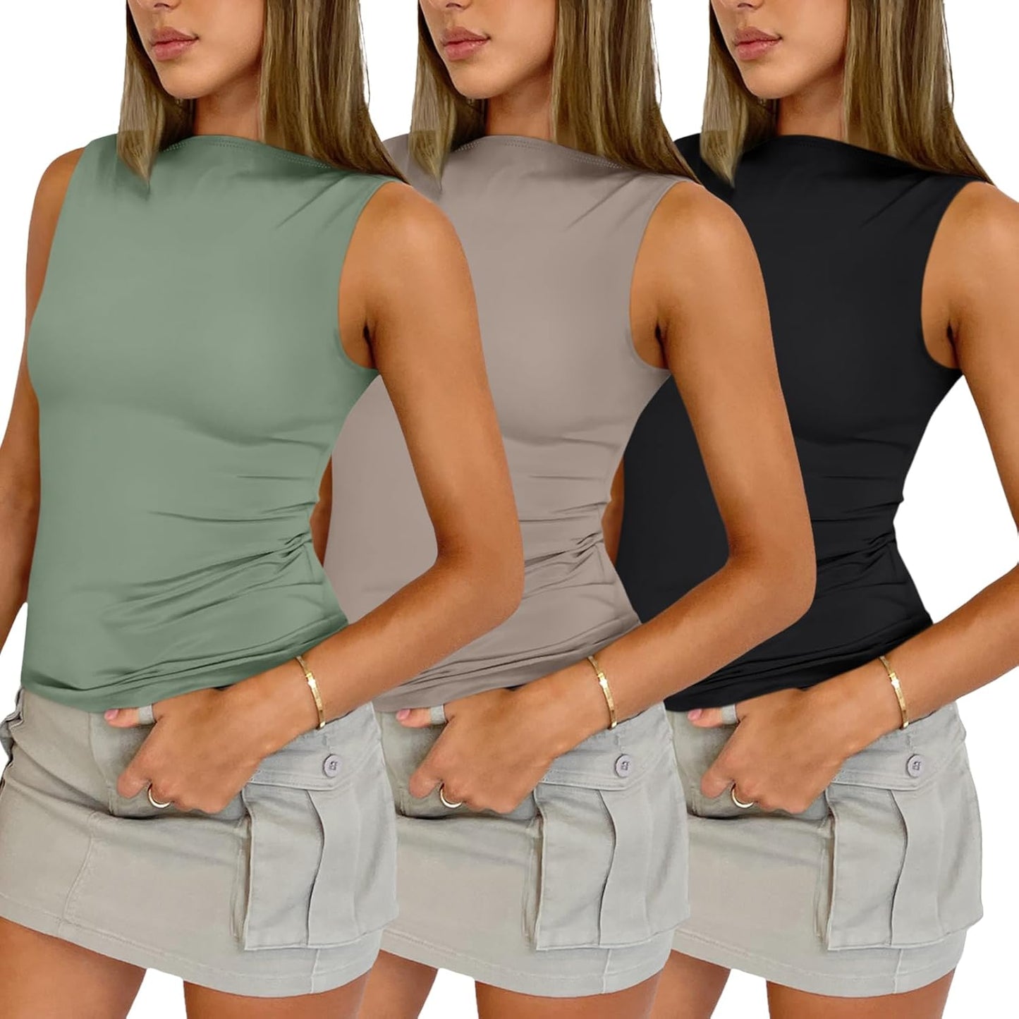 3 Pack Tank Tops for Women 2024 Summer Going Out Y2K Cute Clothes Sleeveless Casual Basic Tube Shirts Fashion Outfits