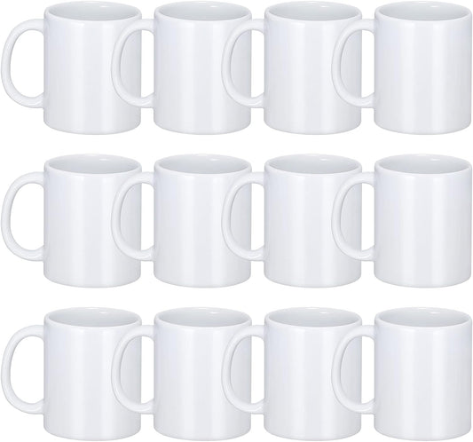 Sublimation Mugs, Premium Coffee Mugs Set of 12 White Ceramic Sublimation Cups 11 Oz Christmas Coffee Mug for Soup Tea Milk Latte Hot Chocolate