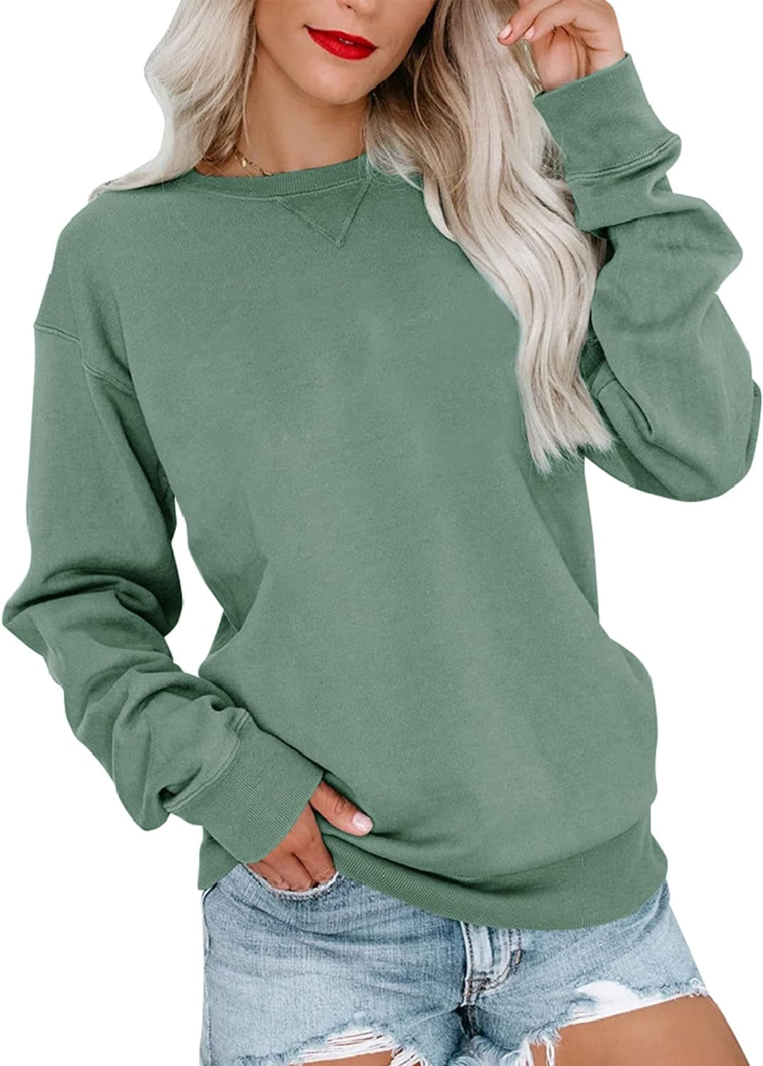 Womens Casual Long Sleeve Sweatshirt Crew Neck Cute Pullover Relaxed Fit Tops