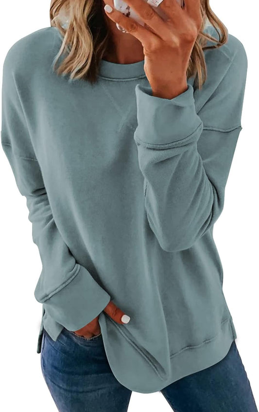 Women'S Casual Crew Neck Sweatshirt Loose Soft Long Sleeve Pullover Tops