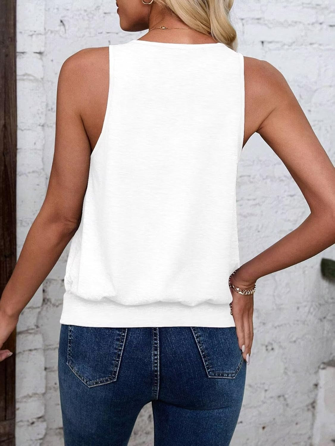 2024 Womens Fashion Tank Tops Summer Clothes Casual V Neck Sleeveless Solid Color Loose Fit Cute Y2K Outfit Basic Cami Shirts