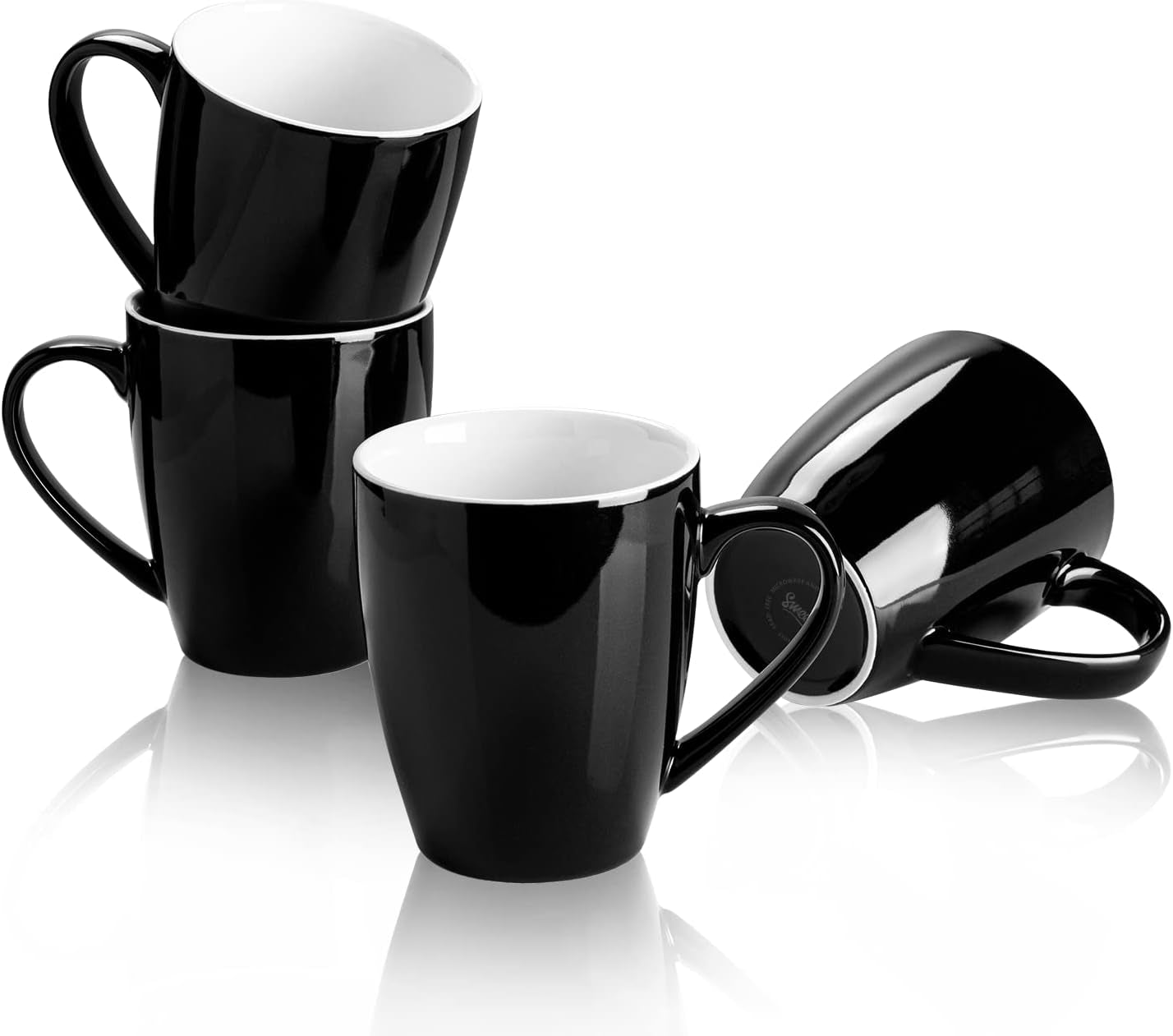 Porcelain Coffee Mugs - 16 Ounce (Top to the Rim) for Coffee, Latte, Tea, Cocoa, Set of 4, Black