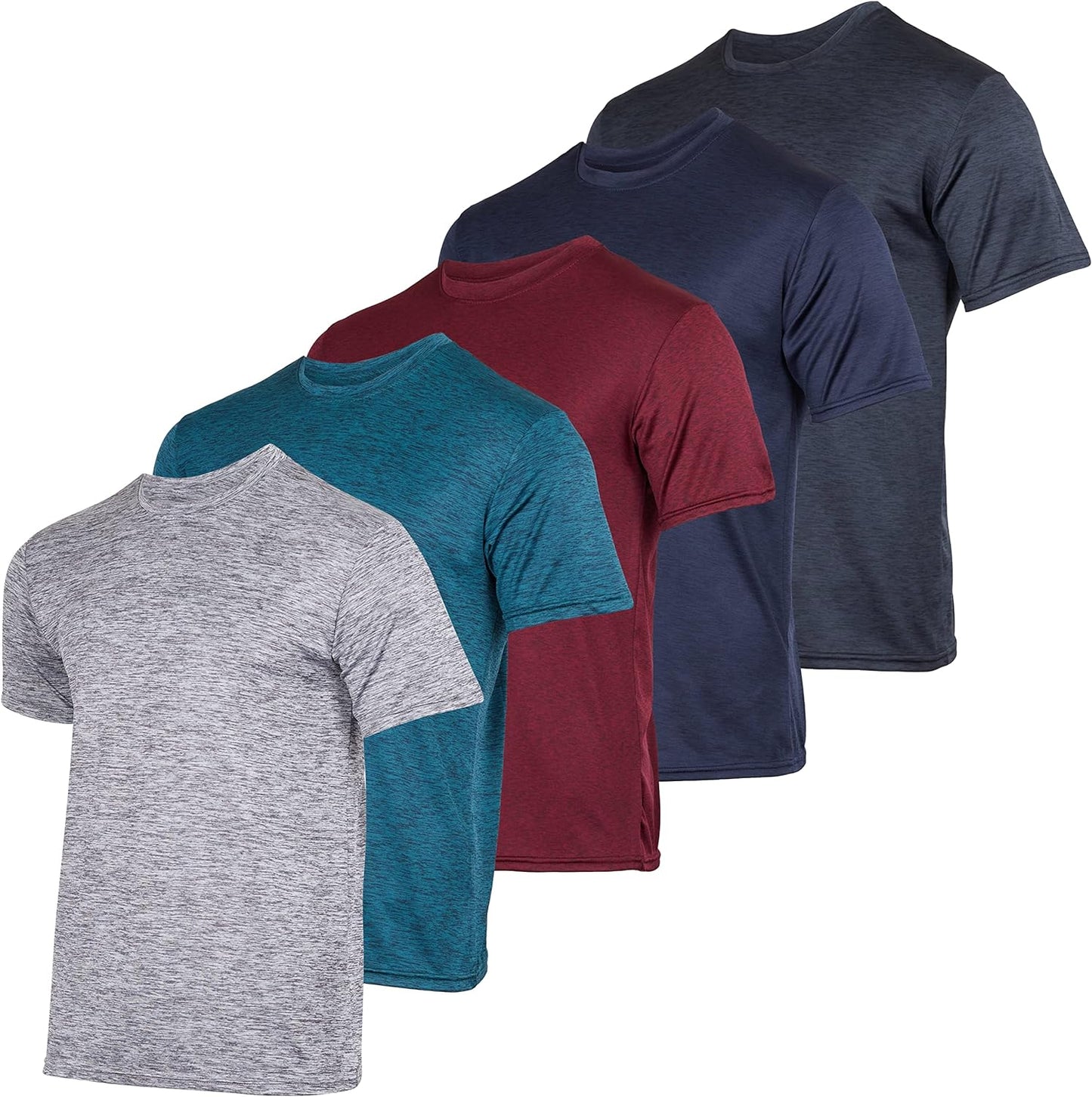 5 Pack: Men’S Short Sleeve Dry Fit Active Crew Neck T Shirt - Athletic Running Gym Workout Tee Tops