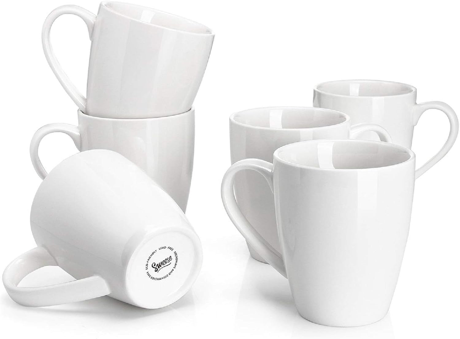 Porcelain Coffee Mugs - 16 Ounce - Set of 6, Cups for Latte, Hot Tea, Cappuccino, Mocha, Cocoa, White