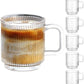 6 PACK Premium Glass Coffee Mugs with Handle, 12 OZ Classic Vertical Stripes Glass Coffee Cups, Transparent Tea Cup for Hot/Cold Beverages, Glassware Set for Americano, Latte, Cappuccino