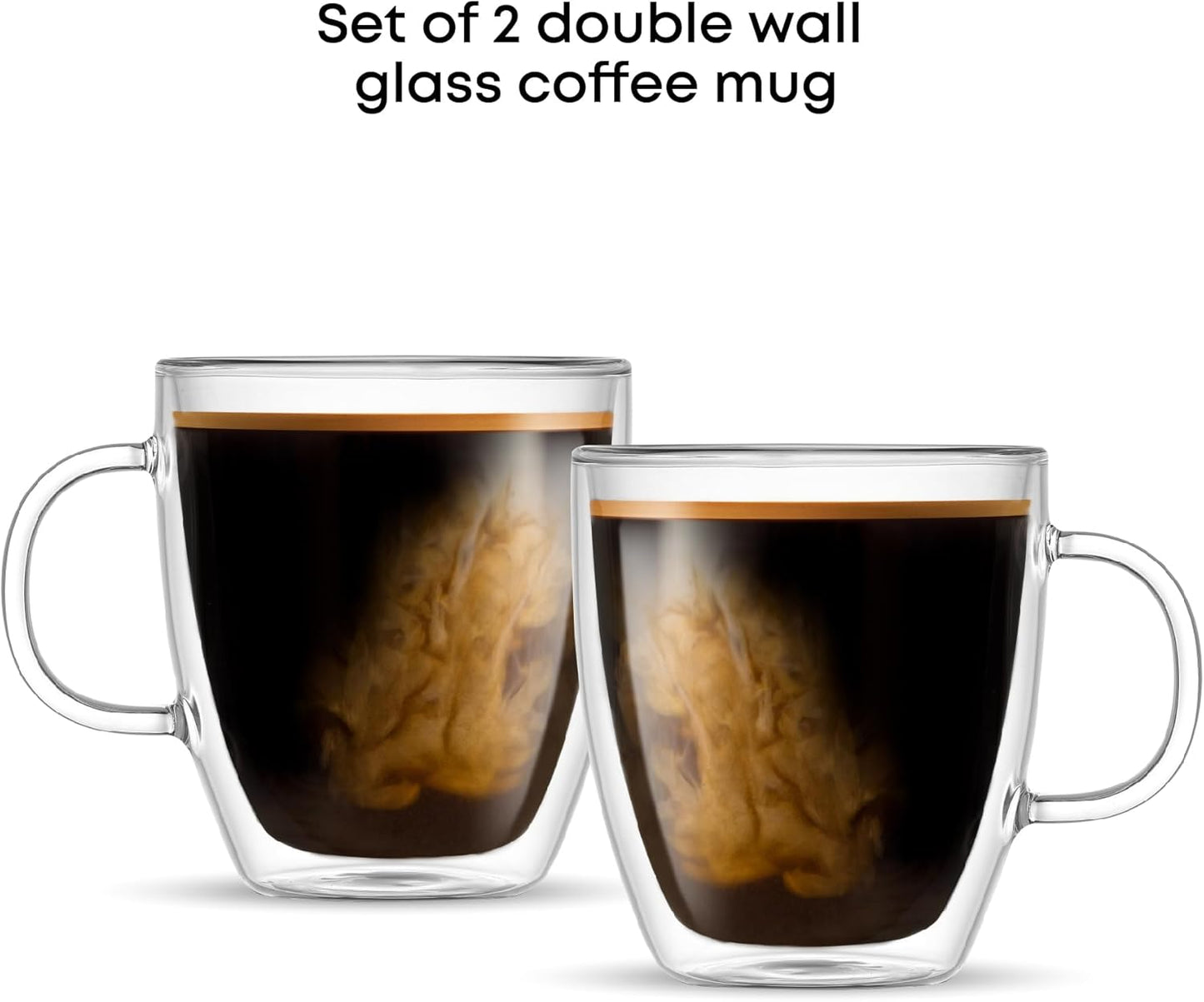 Savor Double Wall Insulated Glasses - Coffee Mugs (Set of 2) - 13.5-Ounces