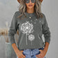 Womens Dandelion Sweatshirt Casual Crewneck Loose Pullover Tops Long Sleeve Graphic Tee Shirt Blue