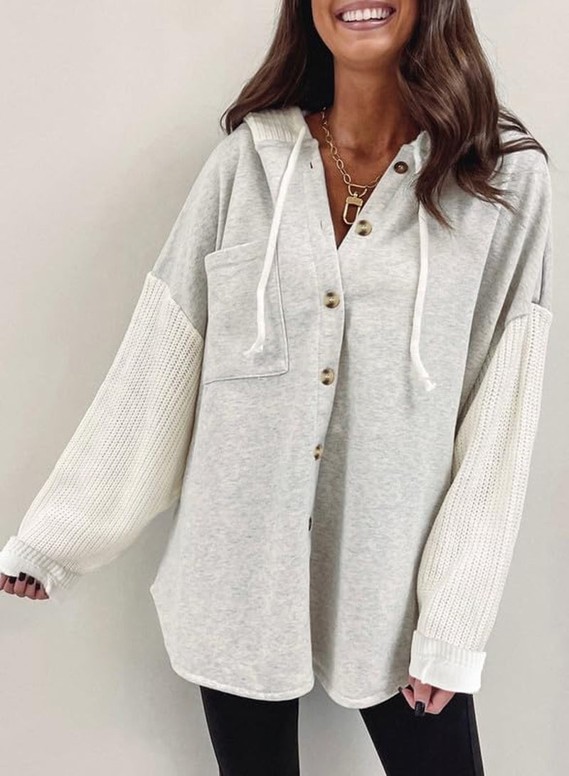 Oversized Sweatshirts for Women Loose Fit Casual Long Sleeve Button Hooded Sweatshirt Hoodie with Pocket