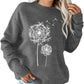 Womens Dandelion Sweatshirt Casual Crewneck Loose Pullover Tops Long Sleeve Graphic Tee Shirt Blue