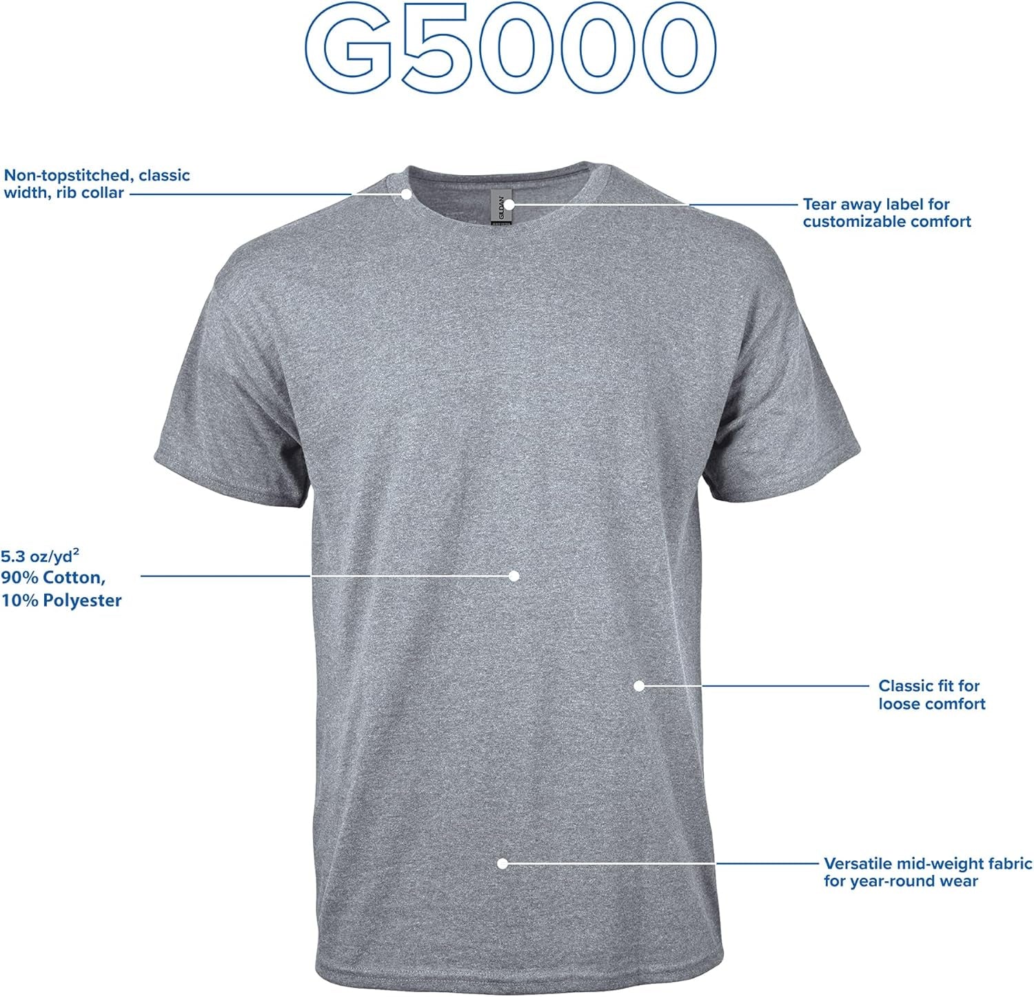 Unisex Adult Heavy Cotton T-Shirt, Style G5000, Multipack