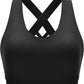 Sports Bra for Women, Criss-Cross Back Padded Strappy Sports Bras Medium Support Yoga Bra with Removable Cups