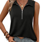 Womens Ribbed Tank Top Zipper V Neck Dressy Casual Blouses Sleeveless Camisole Tops Work Tank Polo Shirts