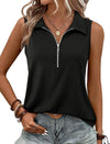 Womens Ribbed Tank Top Zipper V Neck Dressy Casual Blouses Sleeveless Camisole Tops Work Tank Polo Shirts