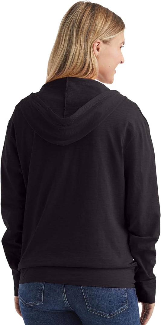 Women’S Slub Knit Full-Zip Hoodie, Textured Cotton Zip-Up T-Shirt Hoodie for Women