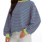 Oversized Sweatshirt for Women 2024 Fall Crewneck Striped Long Sleeve Shirts Hoodies Preppy Top Y2K Outfits