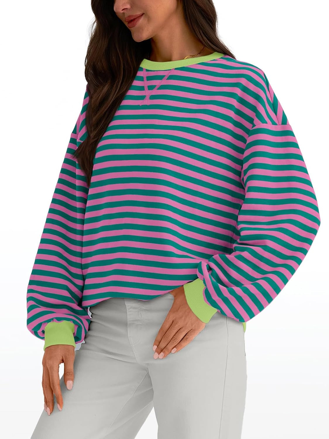 Oversized Sweatshirt for Women 2024 Fall Crewneck Striped Long Sleeve Shirts Hoodies Preppy Top Y2K Outfits