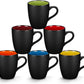 6 Pack Porcelain Coffee Mugs Set, 12 Ounces Ceramic Coffee Mugs, Matte Black Coffee Mug, Restaurant Coffee Cups for Coffee, Tea, Cappuccino, Cocoa, Cereal, Black outside and Colorful Inside