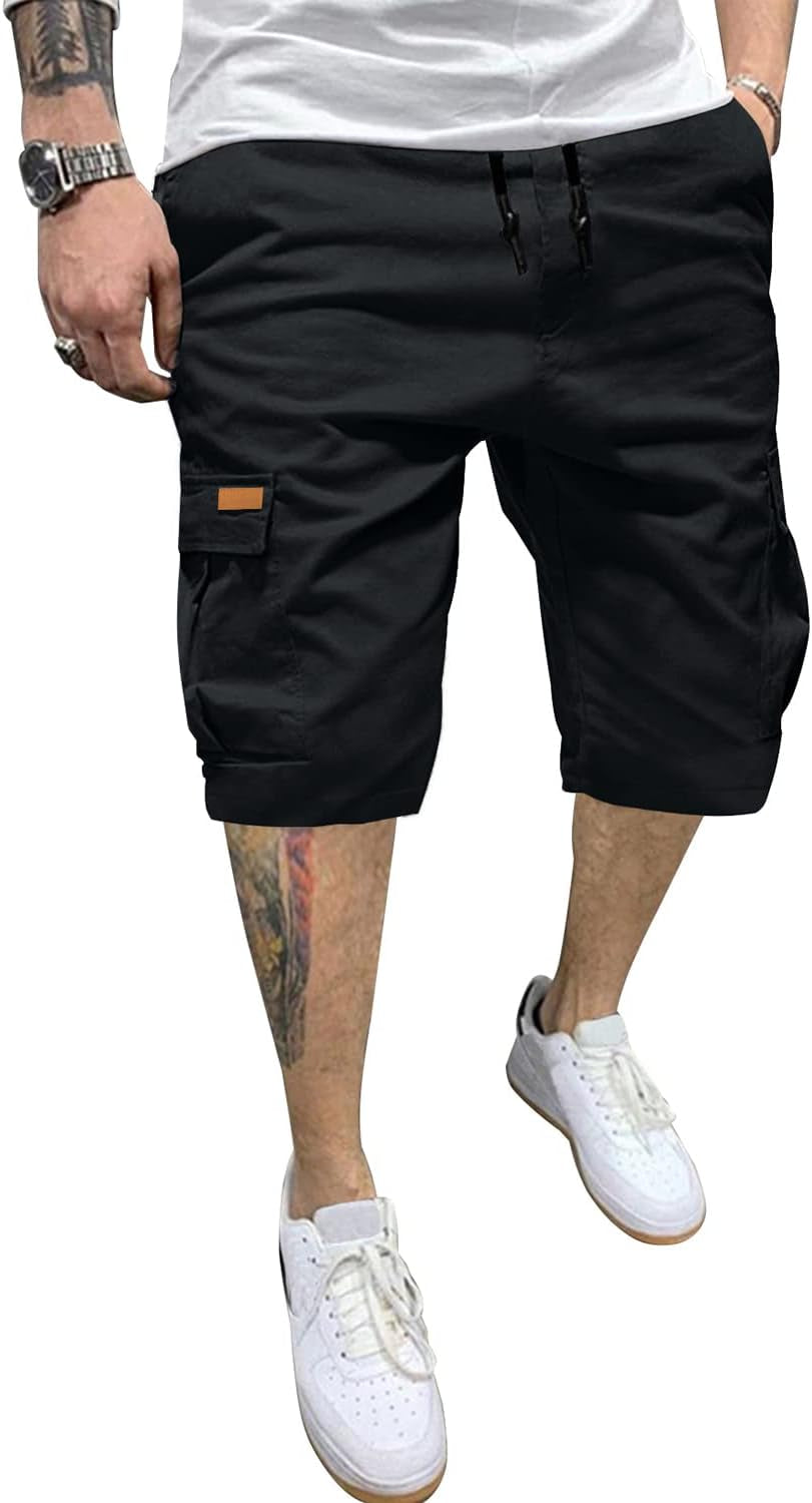 Mens Casual Twill Cargo Shorts Cotton Drawstring Classic Cargo Stretch Short with 6 Pockets