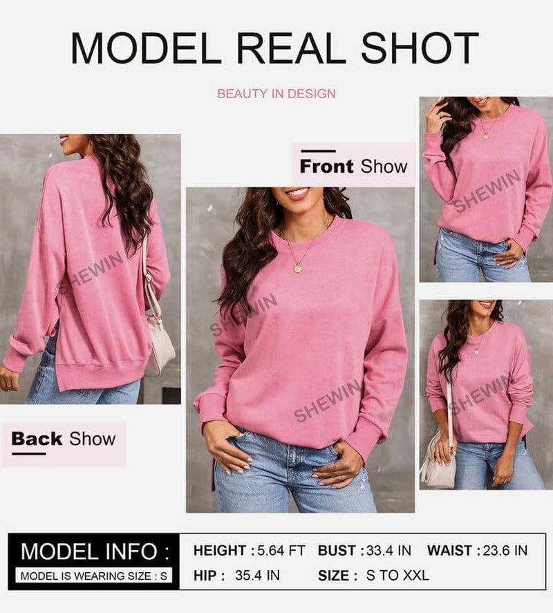 Womens Sweatshirt Casual Long Sleeve Crewneck Lightweight Pullover Tops Loose Sweatshirts