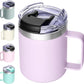 12Oz Insulated Coffee Mug Cup with Handle, Stainless Steel Travel Coffee Mug with Flip Lid, Double Wall Vacuum Coffee Tumbler,Lavender