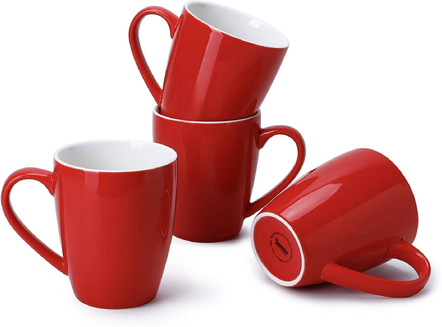 Porcelain Coffee Mugs - 16 Ounce (Top to the Rim) for Coffee, Latte, Tea, Cocoa, Set of 4, Red